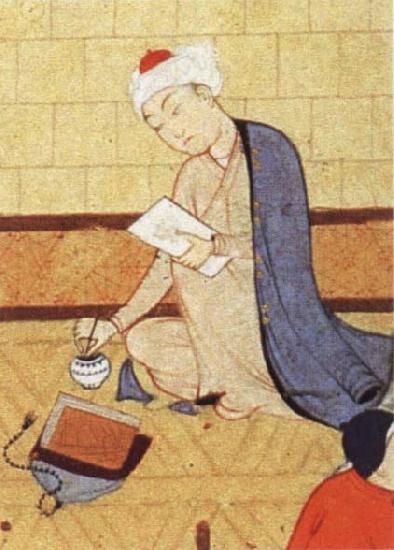 unknow artist Qays,the future Majnun,begins as a scribe to write his poem in honor of the theophany through Layli oil painting image